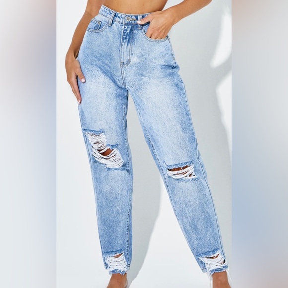 PRETTYLITTLETHING | Vintage Wash Mom Jeans, Size US 10 - Picture 4 of 4
